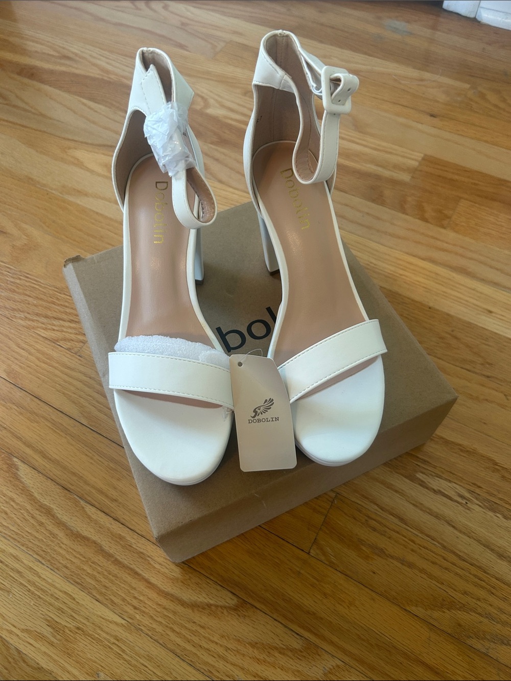 Dobolin Cream Ankle-Strap Block Heels